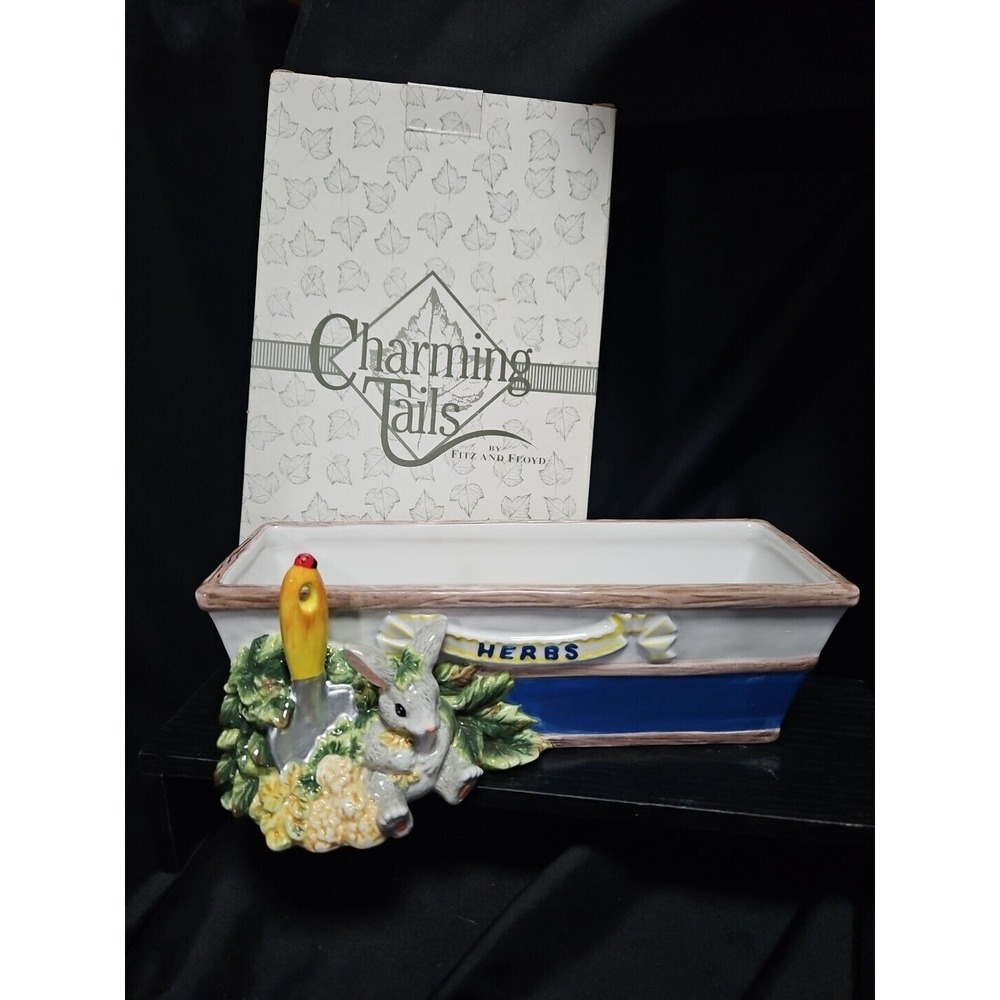 Fitz & Floyd Charming Tails Spring Garden Herb Planter Bunny Rabbit Ceramic